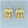 Image 3 : Emerald and Diamond Flower Earrings in 18k Yellow Gold