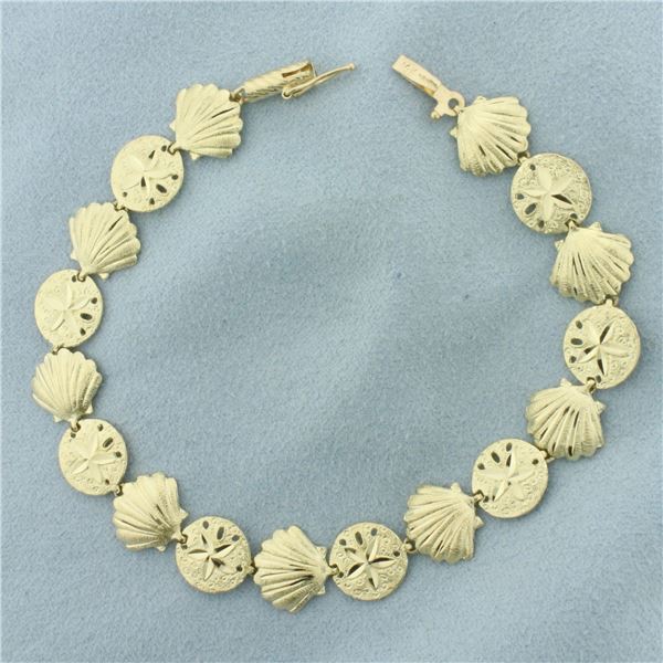 Sea Life Seashell and Sand Dollar Bracelet in 14k Yellow Gold