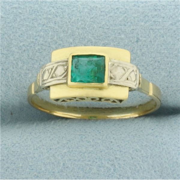 Vintage Emerald Ring in 14k Yellow and White Gold