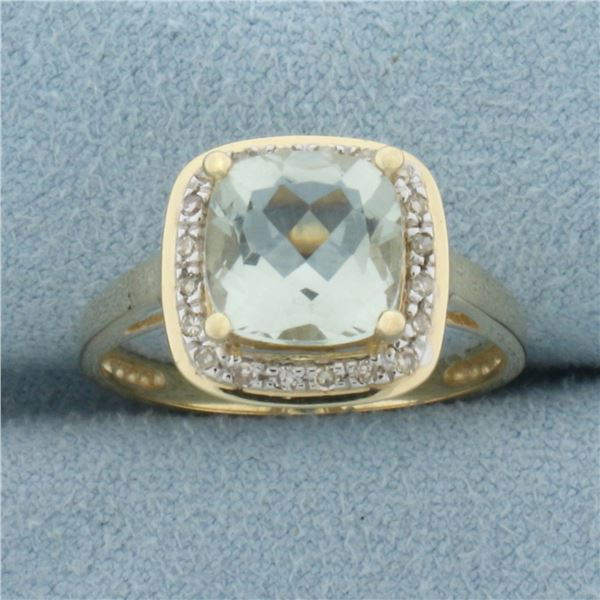 Prasiolite and Diamond Halo Ring in 14k Yellow Gold