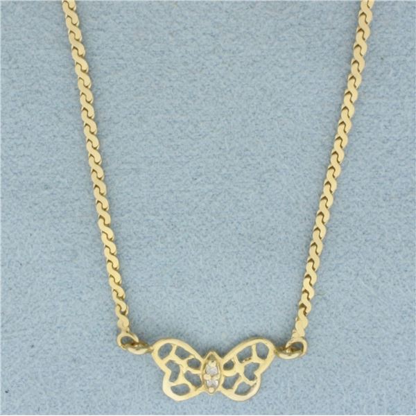 Diamond Butterfly Necklace in 14k Yellow Gold