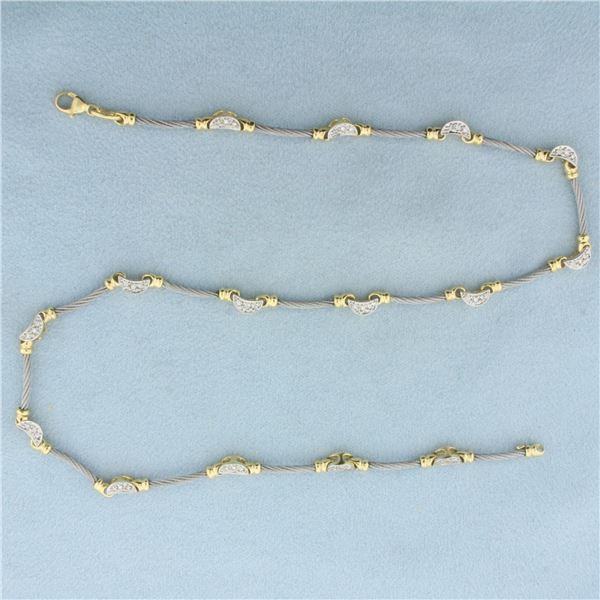 Charriol Phillip Designer Diamond Cable Link Necklace in 18k Yellow Gold and Steel