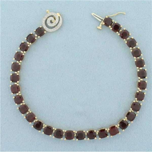 Garnet and Diamond Tennis Bracelet in 14k Yellow Gold