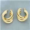 Image 2 : Designer Triple Hoop Earrings in 14k Yellow Gold