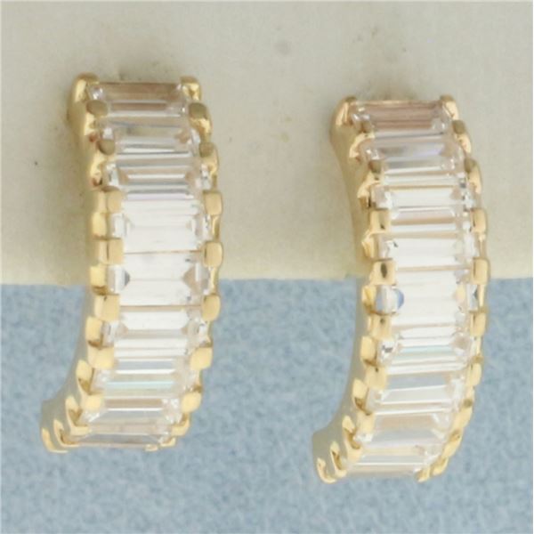 Baguette CZ Half Hoop Earrings in 14k Yellow Gold