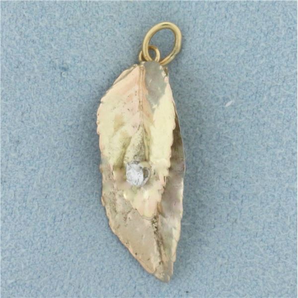 Diamond Leaf Charm in 14k Yellow Gold