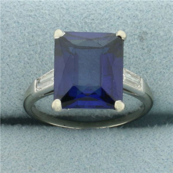 Lab Sapphire and Diamond Ring in 18k White Gold