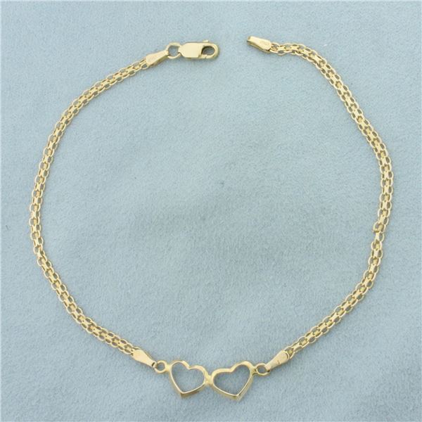 Heart Bismark Link Anklet in 14k Yellow Gold