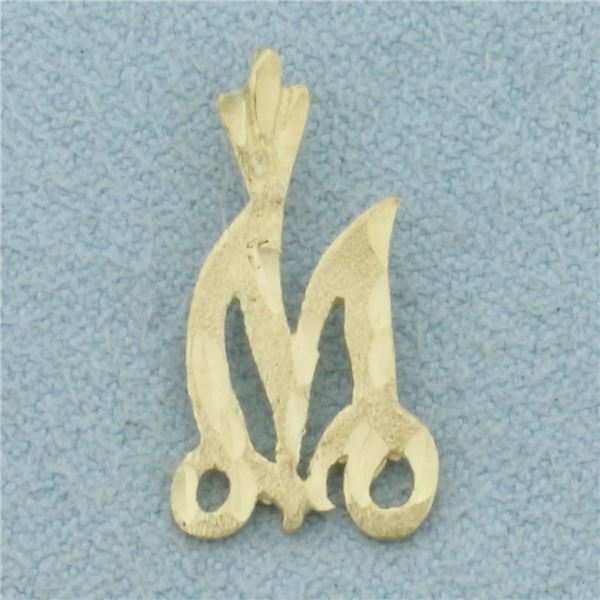 Diamond Cut M Initial Pendant in 14k Yellow Gold