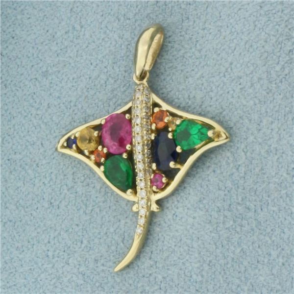 Effy Watercolors Sapphire and Diamond Stingray Pendant in 14k Yellow Gold