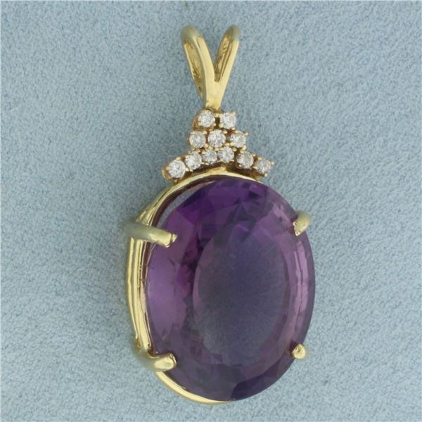 Large Amethyst and Diamond Statement Pendant in 14k Yellow Gold