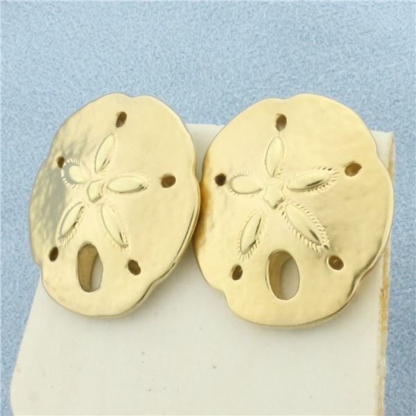 Large Sand Dollar Earrings in 14k Yellow Gold