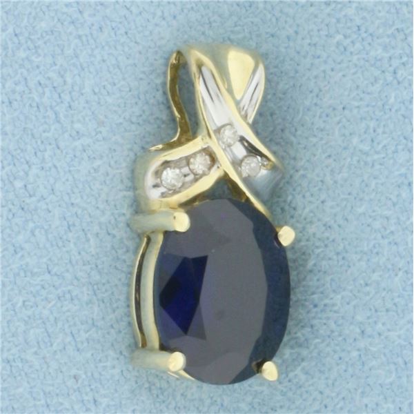 Lab Sapphire and Diamond Pendant in 10k Yellow Gold