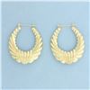 Image 2 : Large Scallop Design Hoop Earrings in 14k Yellow Gold