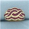 Image 1 : Vintage Ruby Wave Design Ring in 10k Yellow Gold
