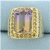 Image 2 : Ametrine and Citrine Greek Key Ring in 10k Yellow Gold