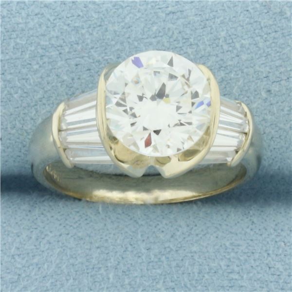 Round and Baguette CZ Ring in 14k White Gold