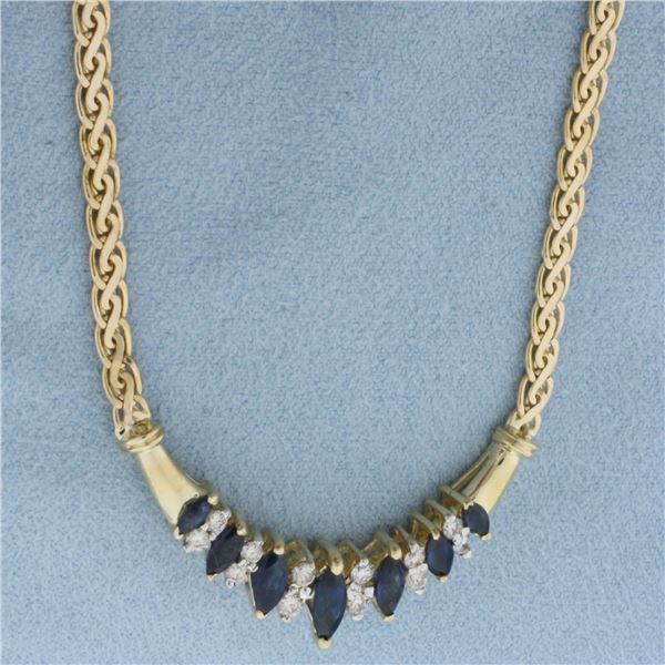 Sapphire and Diamond Necklace in 14k Yellow Gold