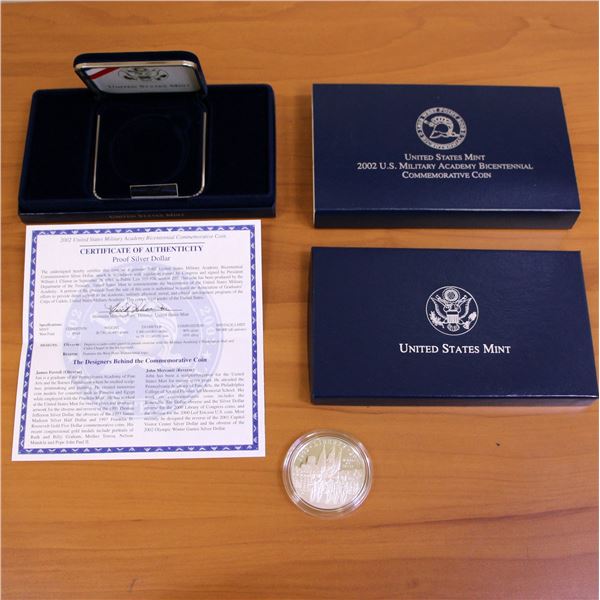 US Mint 2002 United States Military Academy Silver Dollar Coin OGP