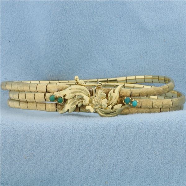 Italian Turquoise Flower Design Bracelet in 18k Yellow Gold