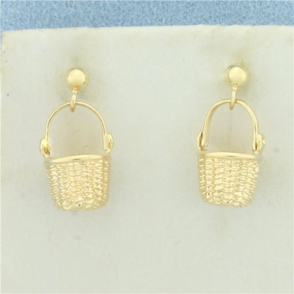 Wicker Basket Dangle Earrings in 14k Yellow Gold