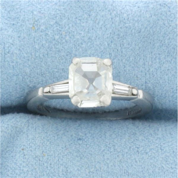Antique Asscher Cut Diamond Solitaire Engagement Ring in Platinum