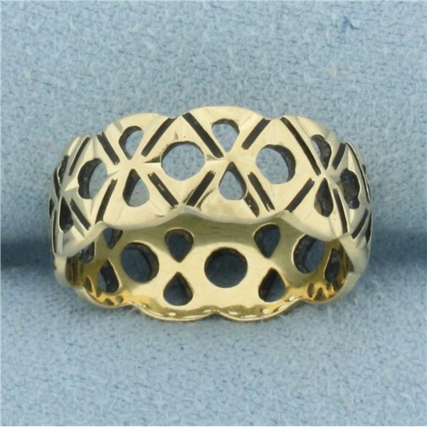 Black Enamel Cut Out Band Ring in 14k Yellow Gold
