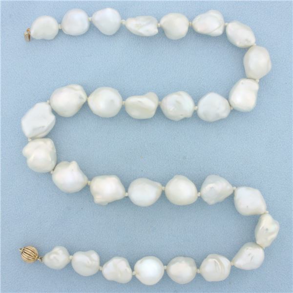 Hand Knotted Large Baroque Pearl Strand Necklace