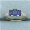 Image 1 : Lab Sapphire and Diamond Ring in 10k Yellow Gold