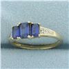 Image 2 : Lab Sapphire and Diamond Ring in 10k Yellow Gold