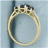 Image 3 : Lab Sapphire and Diamond Ring in 10k Yellow Gold
