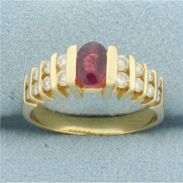 Garnet and Diamond Ring in 14k Yellow Gold