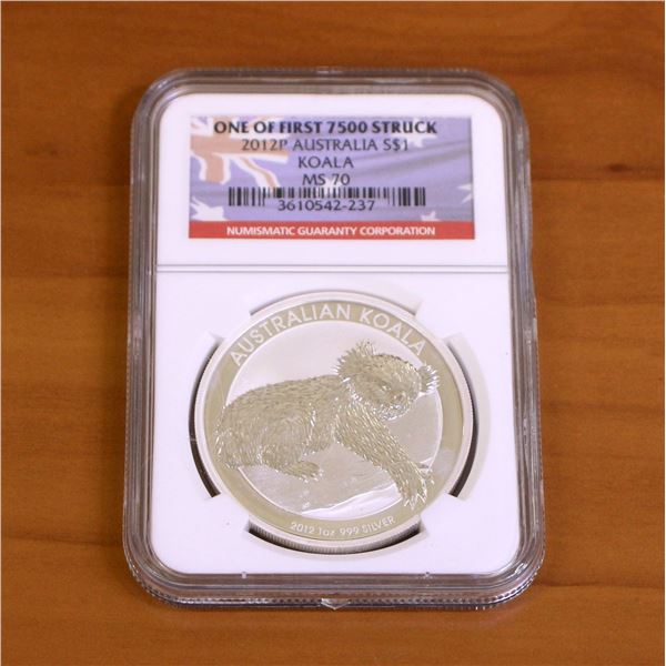 NGC 2012P MS70 Australia Koala $1 Silver Coin First Strike