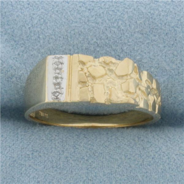 Diamond Gold Nugget Ring in 10k Yellow Gold