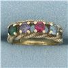 Image 1 : Rainbow Topaz Rope Design Ring in 10k Yellow Gold