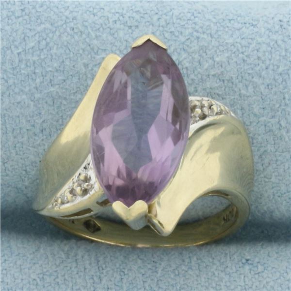 Vintage Marquise Amethyst and Diamond Ring in 10k Yellow Gold