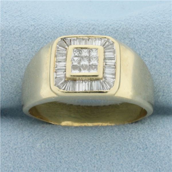 Mens Invisible Set Diamond Ring in 10k Yellow Gold