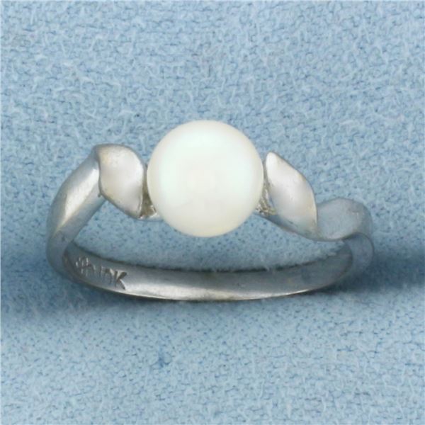 Cultured Pearl Solitaire Ring in 10k White Gold