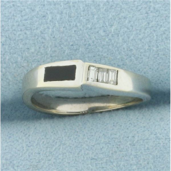 Onyx and Diamond Pinky Ring in 14k White Gold