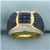 Image 1 : Invisible Set Sapphire and Diamond Pave Ring in 18K Yellow Gold
