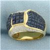 Image 2 : Invisible Set Sapphire and Diamond Pave Ring in 18K Yellow Gold