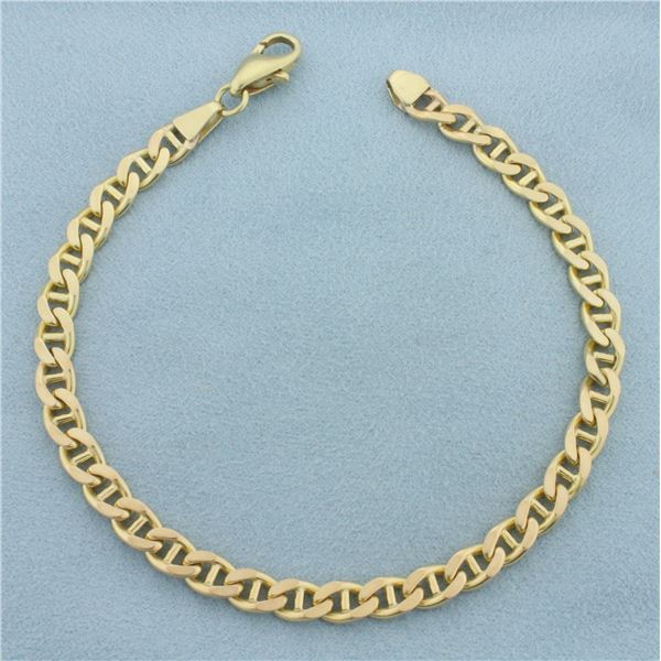 Mens Anchor Mariner Link Bracelet in 14k Yellow Gold