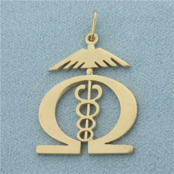 Caduceus Omega Wings Charm or Pendant in 14k Yellow Gold