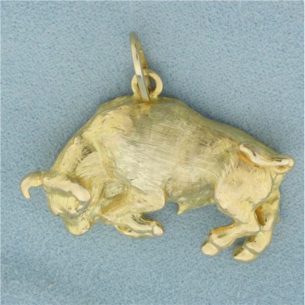 Mens Diamond Bull Pendant in 14K Yellow Gold
