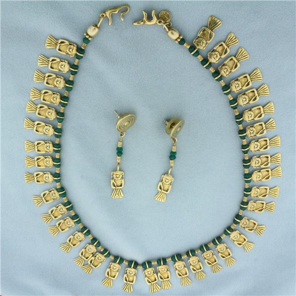 Stella Sarmiento Women Tribute Necklace and Earring Set in Gold Plated Sterling Silver