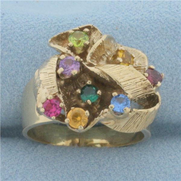 Rainbow Topaz Abstract Design Modern Ring in 10K Yellow Gold