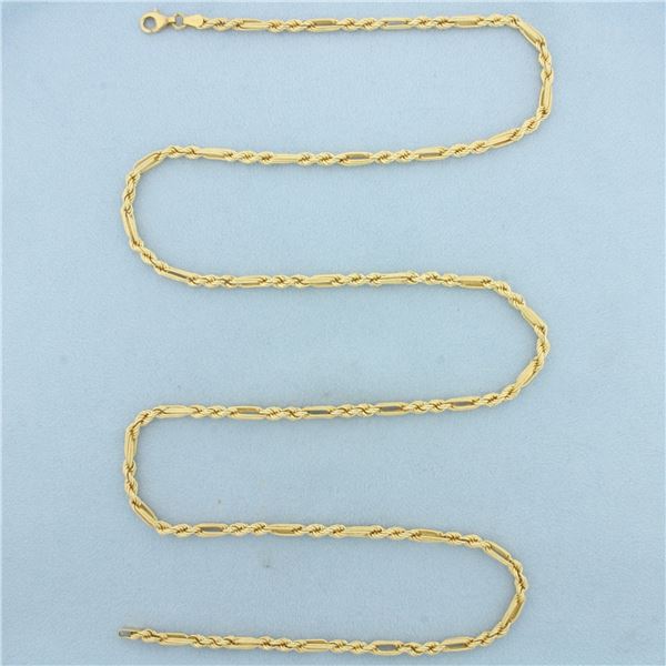 32 Inch Rope Figaro Link Chain Necklace in 18k Yellow Gold