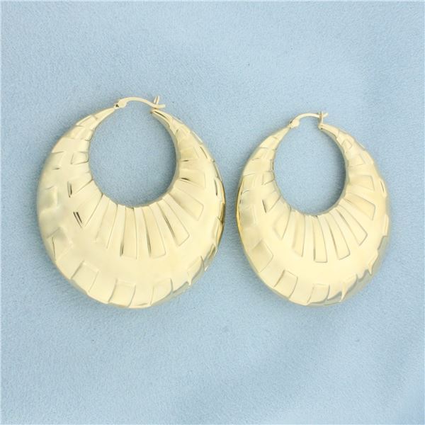 Large Crescent Fan Hoop Earrings in 10k Yellow Gold