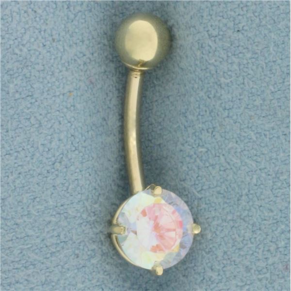 White Mystic Topaz Belly Ring in 14k Yellow Gold