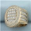 Image 2 : Mens Emerald and Round Cut CZ Statement Ring in 14k Yellow Gold
